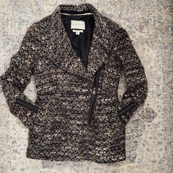 Banana Republic Italian Wool Bouclé Moto Jacket Tweed Coat - Picture 12 of 17
